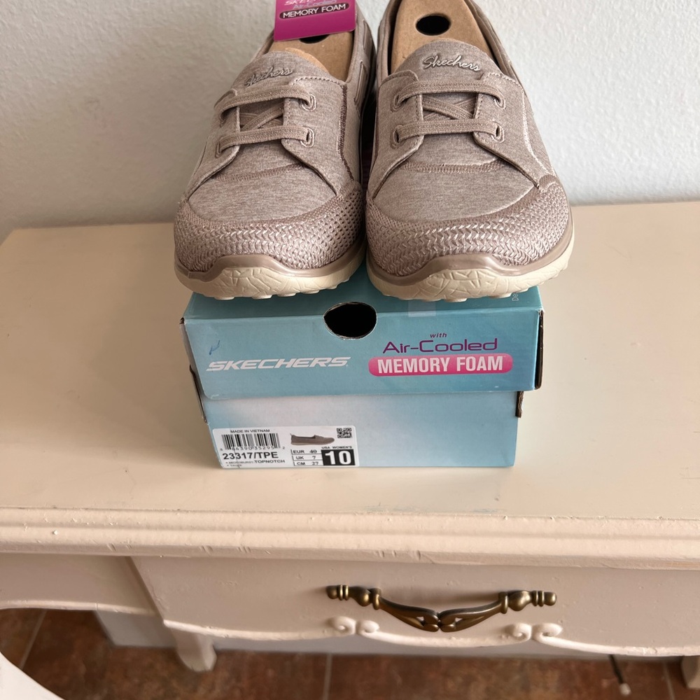 Skechers Women’s Taupe Knit Slip-On Sneakers